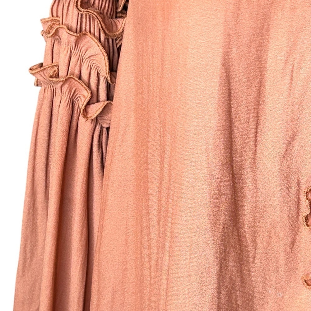 Free People Blouse Ruffle Button Sleeve Size X-Small Blousey Semi Sheer - Picture 4 of 6